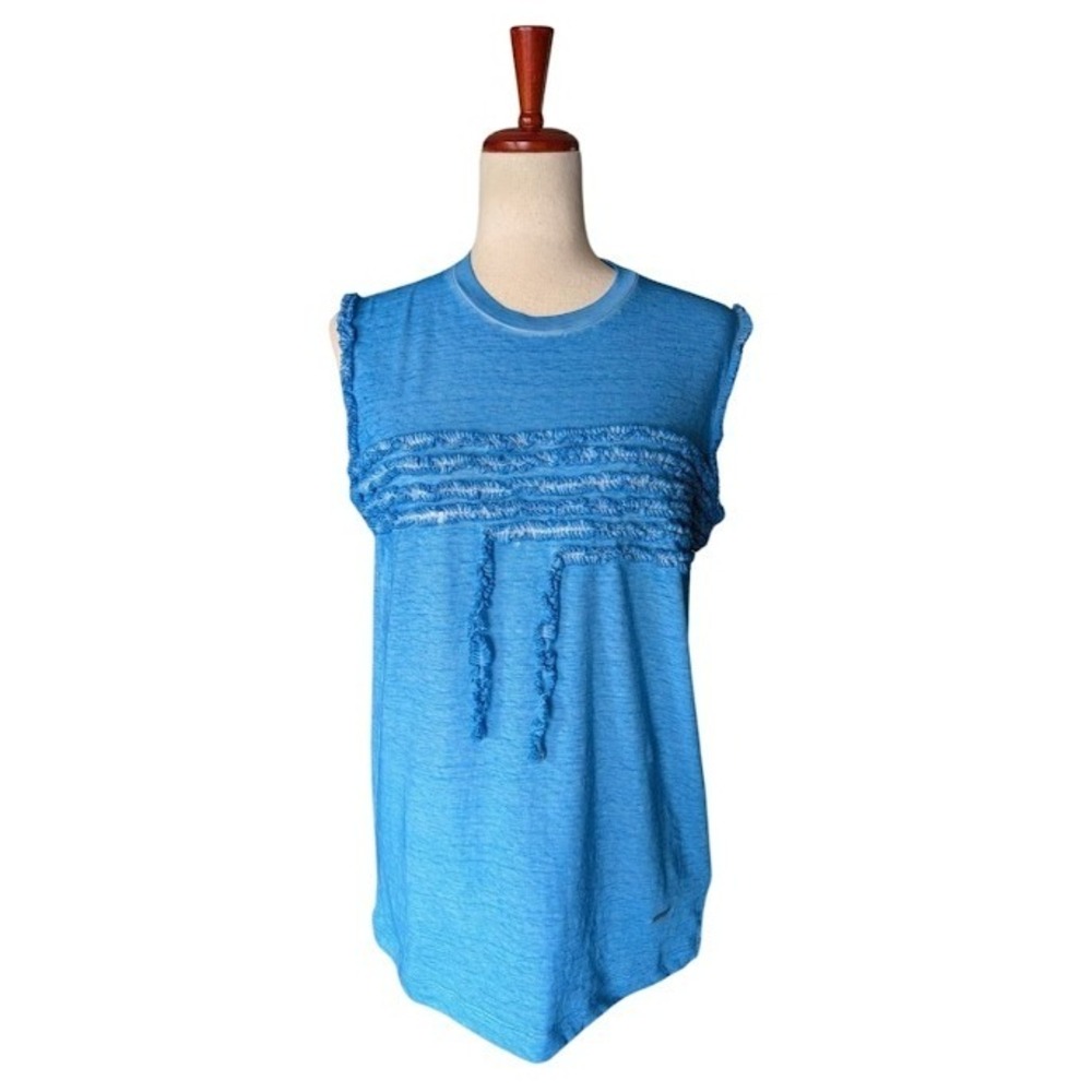 DSQUARED2 Womens Renny Fit Blue Ruffle Textured Sleeveless Cotton Top Large‎
